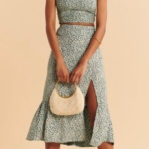 Abercrombie green and white floral midi length skirt w/ slit